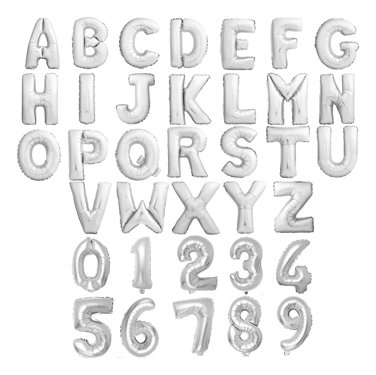 10 Unidades Balões Metalizados Letra Ou Número 40 Cm Prata