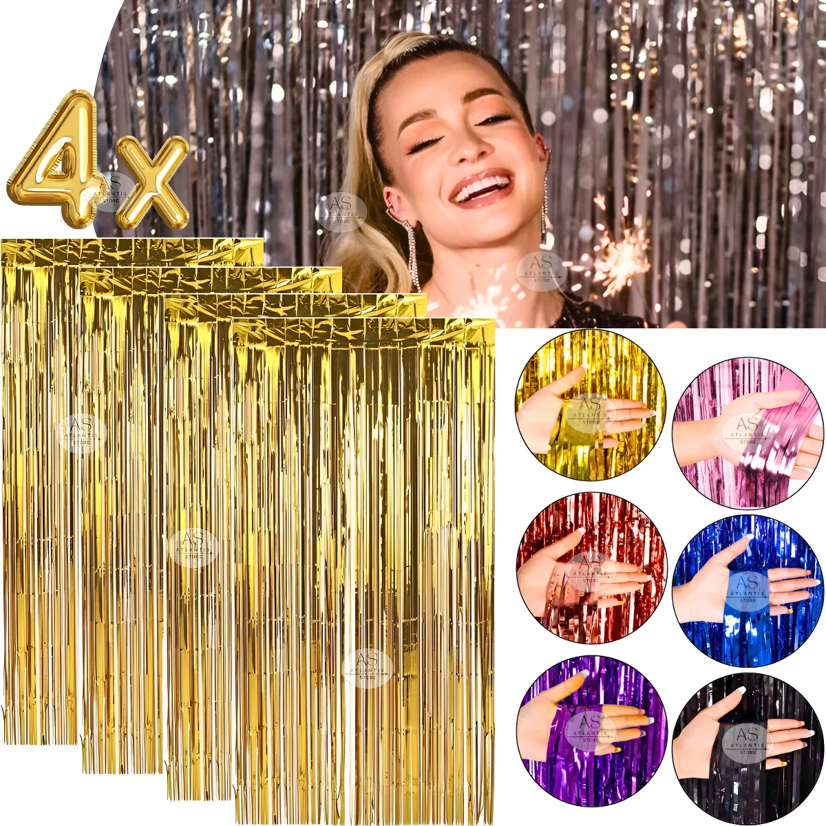 Kit C/ 4un Cortina Metalizada Fitas Para Decoração Festa