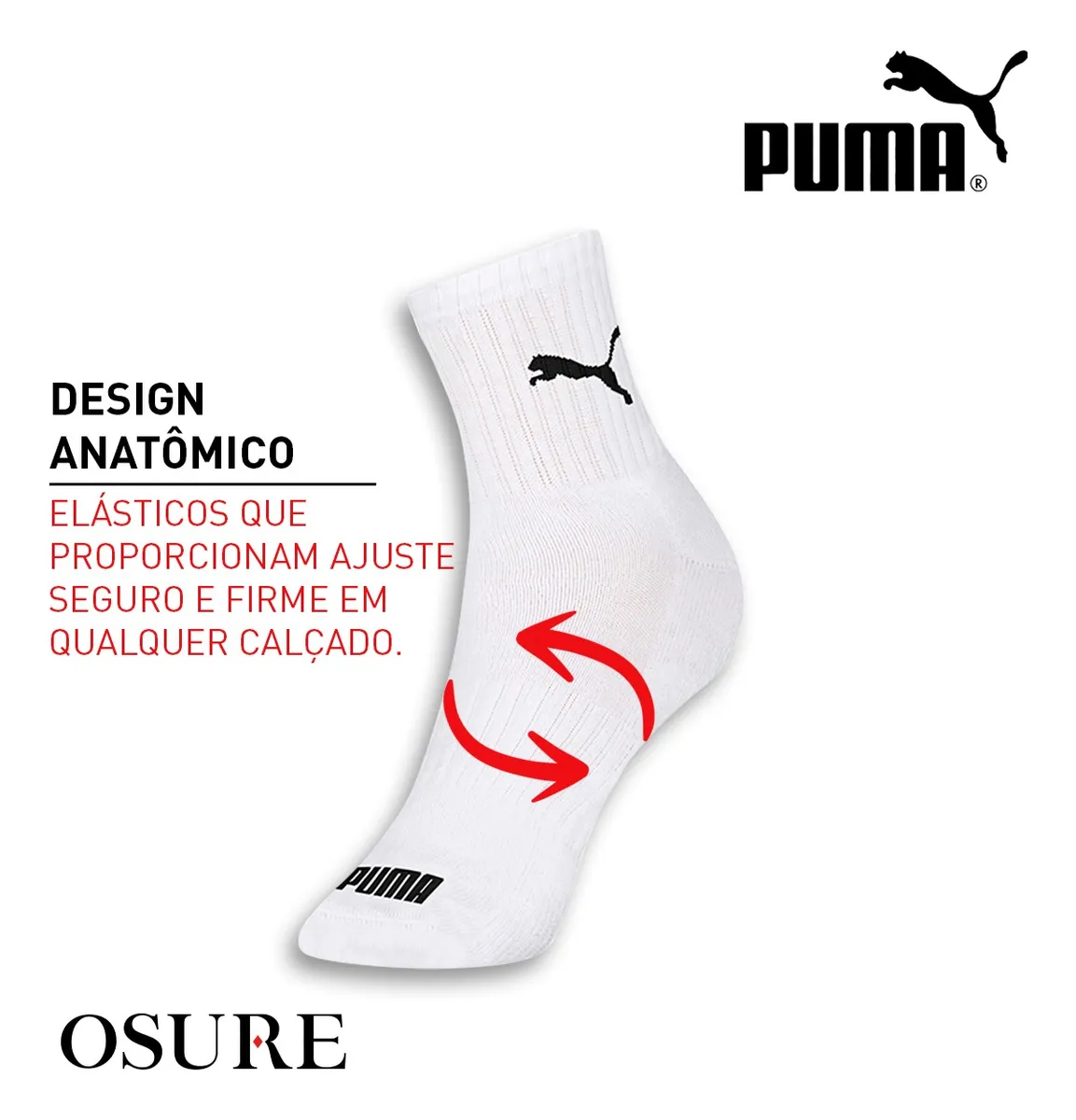 Kit 6 Pares Meias Puma Cano Médio Alto Atoalhada Original