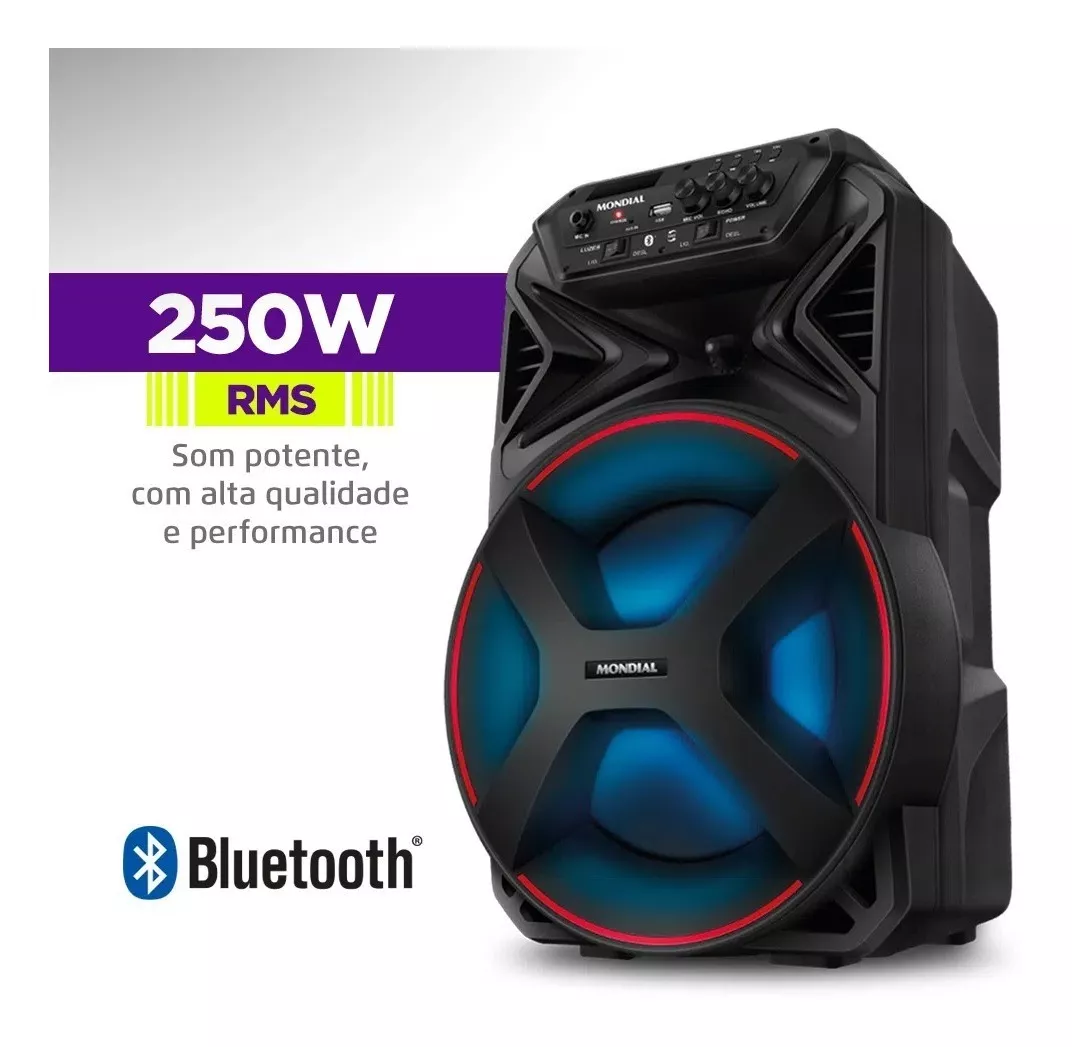 Caixa De Som Amplificada Bluetooth 250w Cm250 Cor Preto Mondial