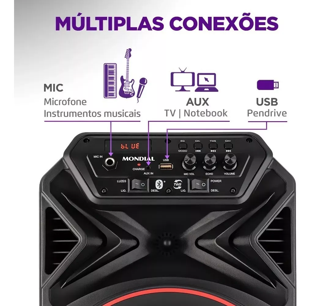 Caixa De Som Amplificada Bluetooth 250w Cm250 Cor Preto Mondial