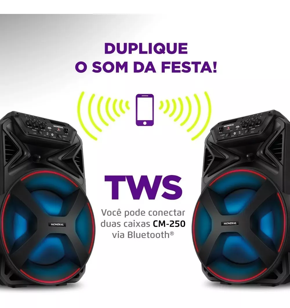 Caixa De Som Amplificada Bluetooth 250w Cm250 Cor Preto Mondial