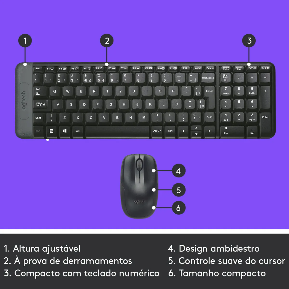 Kit de teclado e mouse sem fio Logitech MK220 Inglês de cor preto