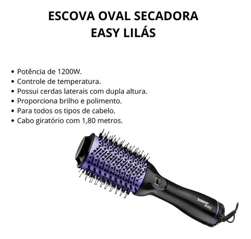 Escova Oval Secadora Taiff Easy Lilás 1200w