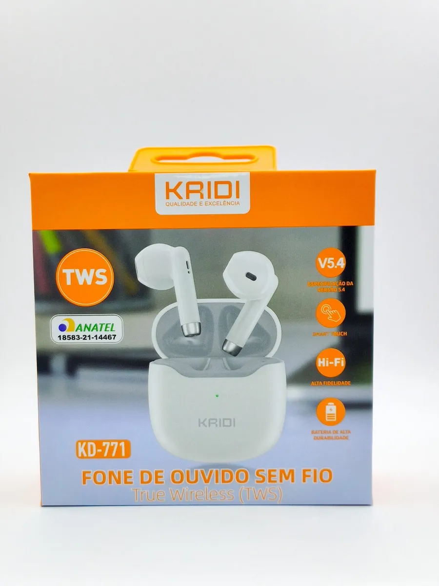 Fone de Ouvido Sem Fio KD-771 Kaidi Tws Bluetooth 5.1 Cor Branco